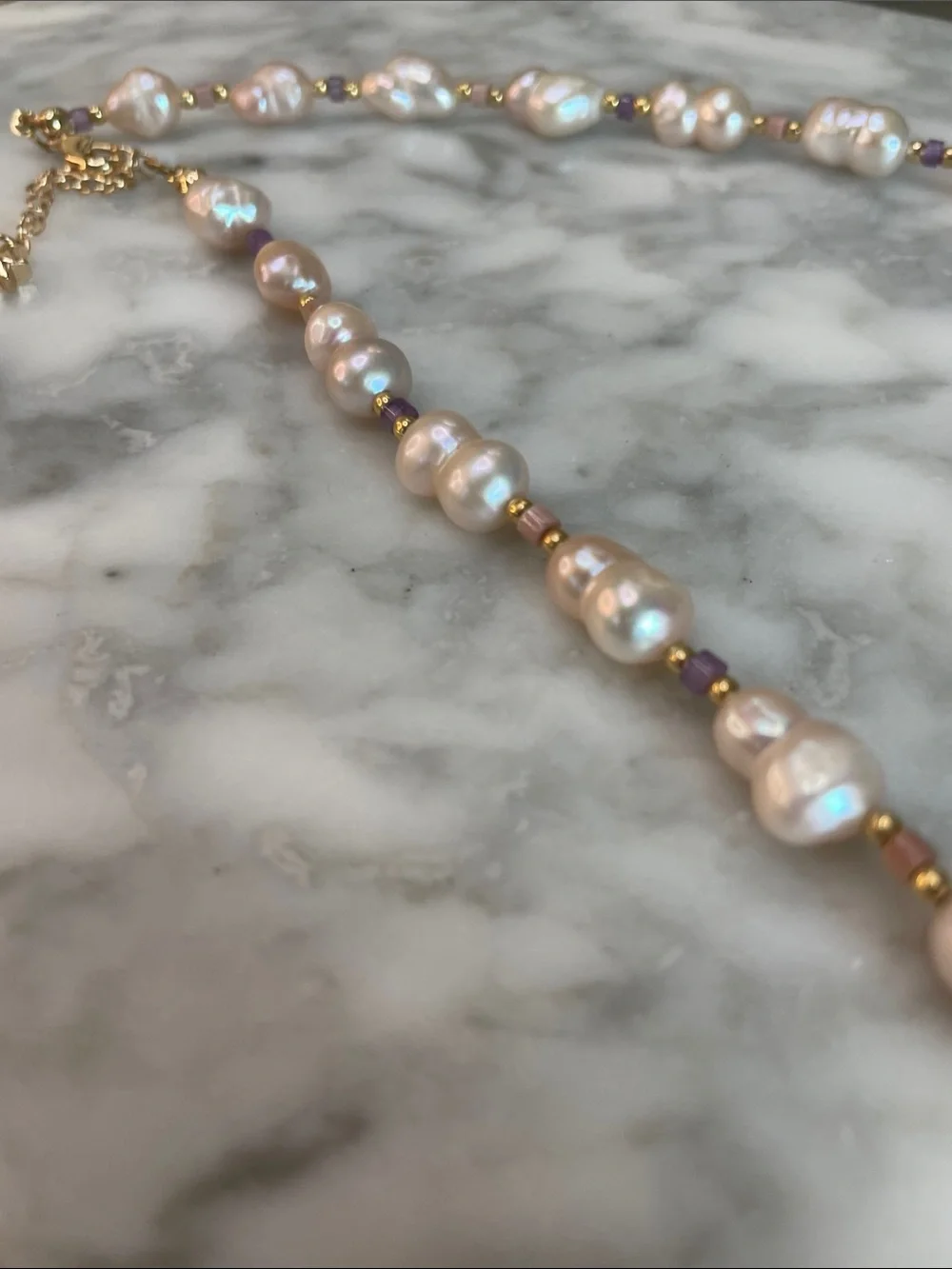 Lustrous Baroque Pearl Necklace with Gold Accents 16-18” - Picture 8 of 8